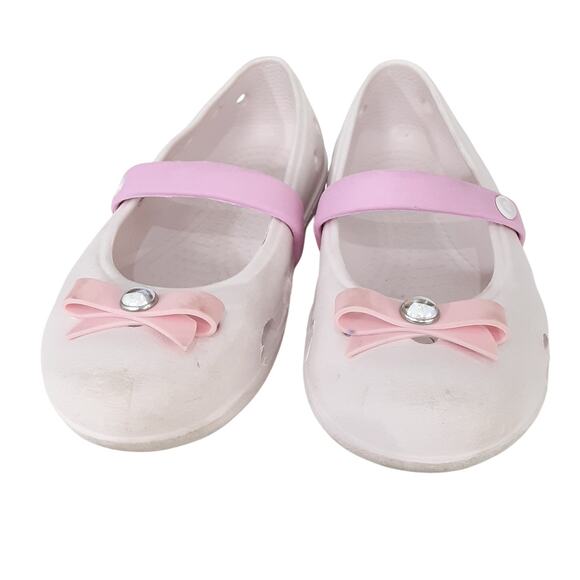 Crocs Keeley Embellished Flats Pink Bow Mary Janes Girls 12 Dress Shoes Ballet - Picture 4 of 8